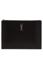 Matchesfashion.com Saint Laurent - Monogram Smooth-leather Pouch - Mens - Black