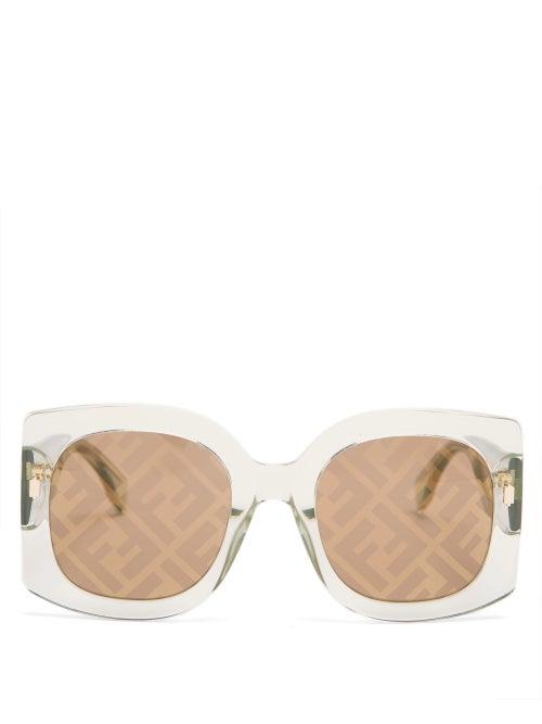 Matchesfashion.com Fendi - Ff-logo Square Acetate Sunglasses - Womens - Green