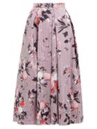 Matchesfashion.com Erdem - Elena Isabelle Print Pleated Cotton Skirt - Womens - Burgundy Print