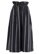 Matchesfashion.com Ssone - Striped Wool-blend Midi Skirt - Womens - Navy Stripe