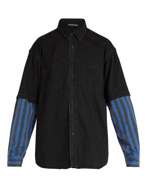 Matchesfashion.com Balenciaga - Contrast Sleeved Denim Shirt - Mens - Black