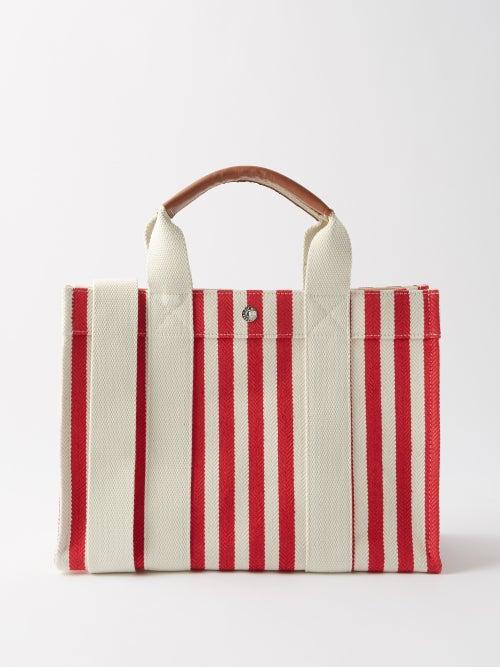 Rue De Verneuil - Tote M Striped Canvas And Leather Tote Bag - Womens - Red White