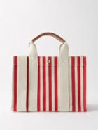 Rue De Verneuil - Tote M Striped Canvas And Leather Tote Bag - Womens - Red White