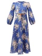 Zimmermann - Moonshine Bouquet-print Linen-voile Dress - Womens - Blue Print