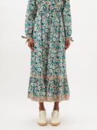 Gucci - Lace-trim Floral-print Cotton Midi Skirt - Womens - Blue Multi