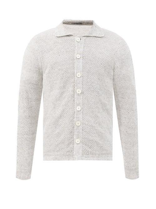 Inis Mein - Basket-stitch Linen Cardigan - Mens - Light Grey