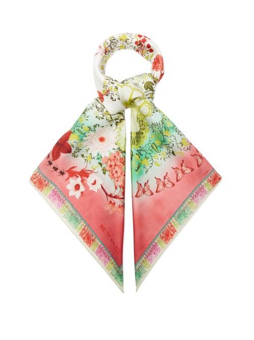 Ladies Accessories Etro - Jodhpur Flora And Fauna-print Silk-faille Scarf - Womens - Red Multi
