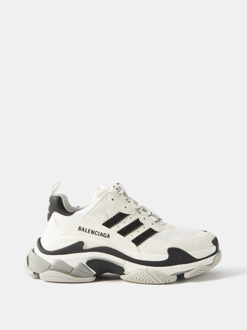 Balenciaga - X Adidas Triple S Faux-leather And Mesh Trainers - Womens - Grey