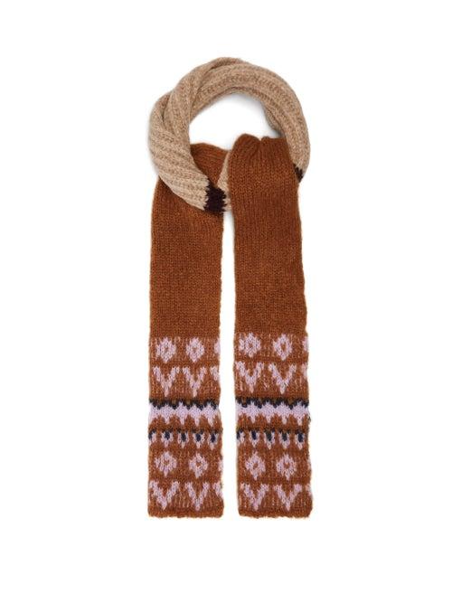 Matchesfashion.com Raf Simons - Fair-isle Striped Slim Alpaca-blend Scarf - Womens - Beige Multi