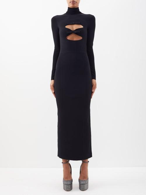 Valentino - Cutout Bow-trim Jersey Dress - Womens - Black