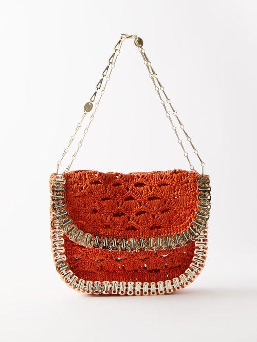 Paco Rabanne - Paillette-trim Raffia Shoulder Bag - Womens - Orange