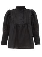Matchesfashion.com Sea - Silvia Puff Sleeve Cotton Blouse - Womens - Black