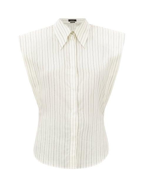 Isabel Marant - Enza Striped Silk-blend Poplin Sleeveless Shirt - Womens - White Multi