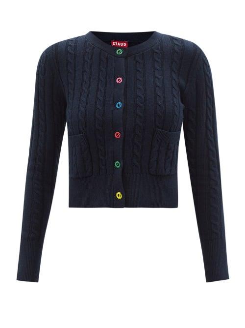 Ladies Rtw Staud - Sloan Cable-knit Cotton-blend Cardigan - Womens - Navy