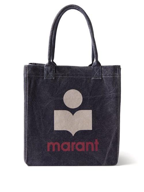 Isabel Marant - Yenky Felted-logo Distressed Denim Tote Bag - Womens - Blue Multi