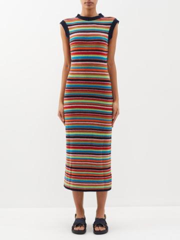 The Elder Statesman - Vista Striped Upcycled-cashmere Dress - Womens - Navy Multi