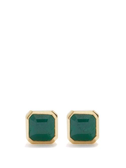 Katkim - Cosma Emerald & 18kt Gold Stud Earrings - Womens - Green Gold