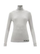 Ladies Rtw Moncler - Logo Roll-neck Ribbed Wool Sweater - Womens - Grey