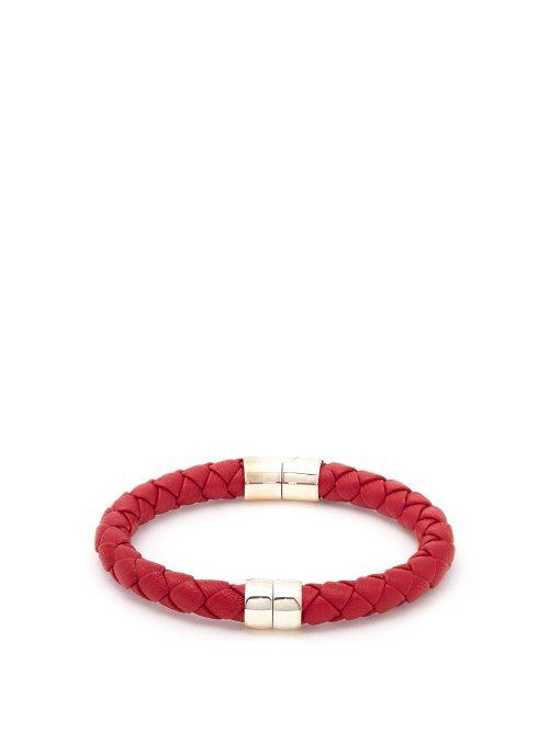 Matchesfashion.com Bottega Veneta - Single Intrecciato Woven Leather Bracelet - Mens - Red