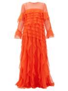 Matchesfashion.com Valentino - Ruffled Silk Chiffon Gown - Womens - Orange