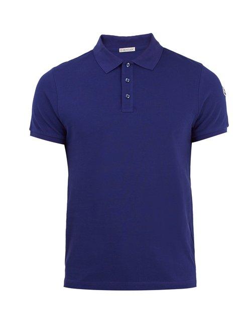 Matchesfashion.com Moncler - Logo Appliqu Cotton Piqu Polo Shirt - Mens - Blue