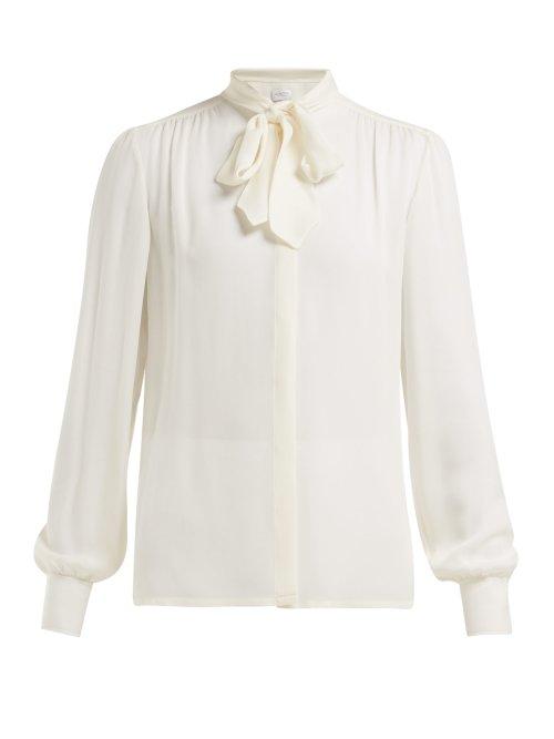 Matchesfashion.com Giambattista Valli - Neck Tie Silk Crepe De Chine Blouse - Womens - Ivory