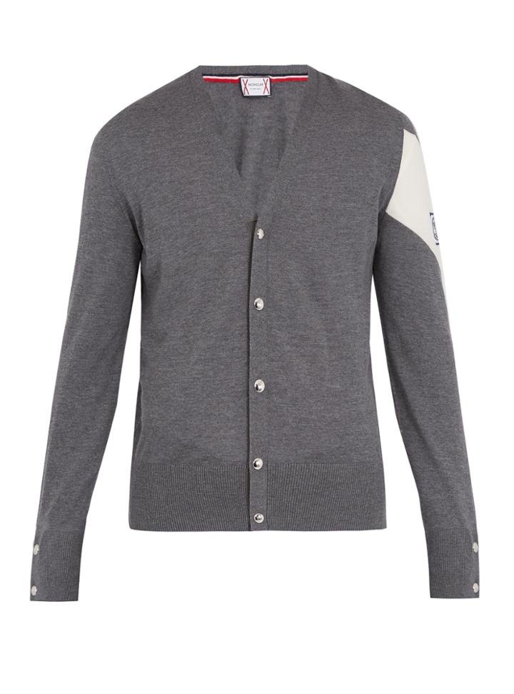 Moncler Gamme Bleu Contrast-panel V-neck Wool Cardigan