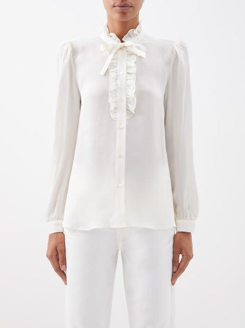 Nili Lotan - Miera Ruffled Silk-georgette Shirt - Womens - Ivory