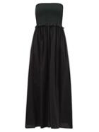 Matchesfashion.com Loretta Caponi - Luisa Bandeau Smocked Cotton Dress - Womens - Black Green