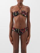Norma Kamali - Jason Floral-print Halterneck Bikini Top - Womens - Black Red