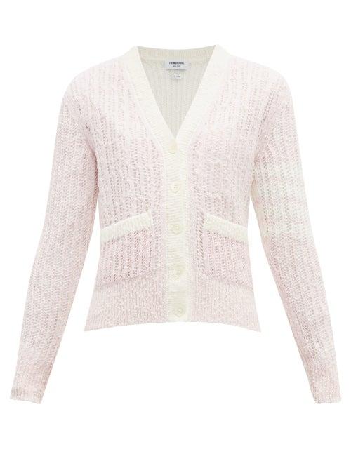 Matchesfashion.com Thom Browne - Open Knit Boucl Wool Blend Cardigan - Womens - Pink Multi