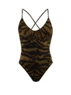 Norma Kamali - Fara Slip Mio Tiger-print High-leg Swimsuit - Womens - Brown Print
