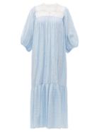 Matchesfashion.com Love Binetti - Striped Lace Panel Cotton Dress - Womens - Light Blue
