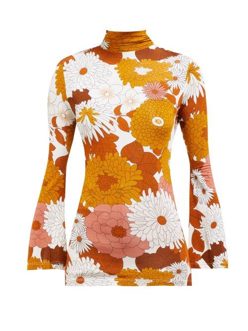 Matchesfashion.com Dodo Bar Or - Brigitte Floral Print Turtleneck Top - Womens - Brown Multi