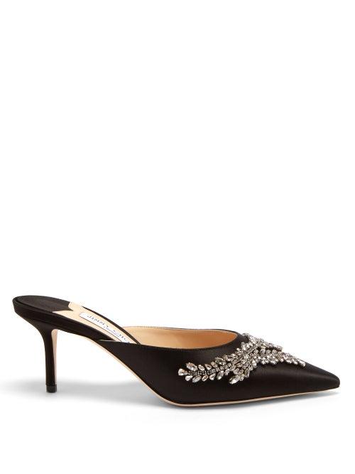 Matchesfashion.com Jimmy Choo - Rav 65 Crystal-embellished Satin Mules - Womens - Black