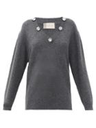 Matchesfashion.com Christopher Kane - Crystal-embellished V-neck Cashmere-blend Sweater - Womens - Dark Grey