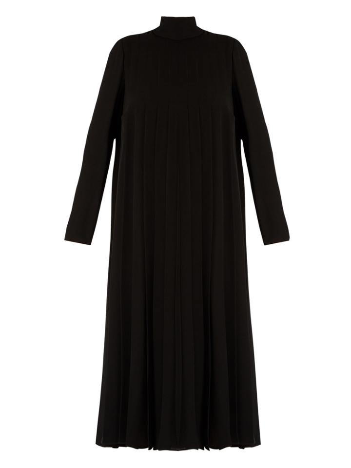 Valentino High-neck Pleated Double Silk-georgette Dress