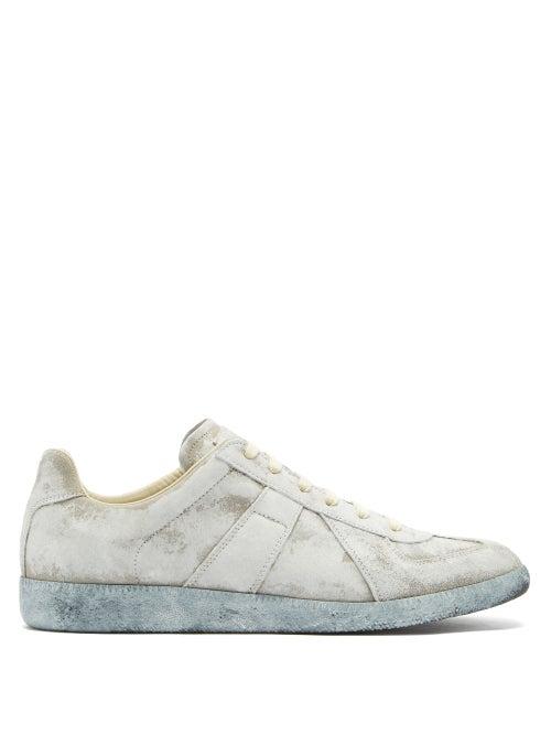 Matchesfashion.com Maison Margiela - Replica Distressed Suede-leather Trainers - Mens - Grey White