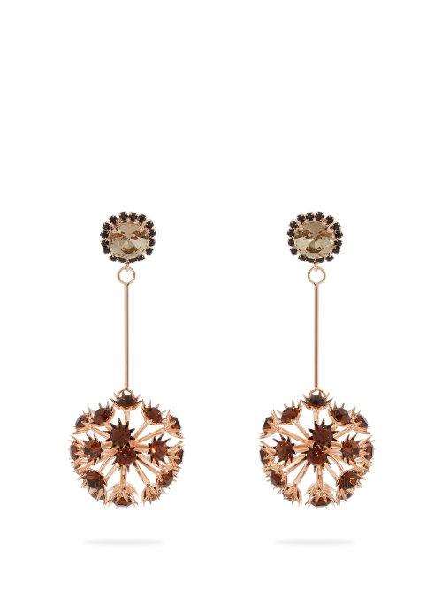 Matchesfashion.com Erdem - Crystal Embellished Floral Drop Earrings - Womens - Burgundy