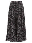 Matchesfashion.com Valentino - Pleated Floral Print Silk Crepe Midi Skirt - Womens - Black Multi
