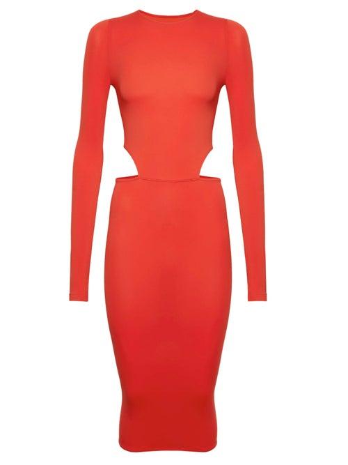 Wolford X Amina Muaddi - Cutout Long-sleeve Jersey Dress - Womens - Red