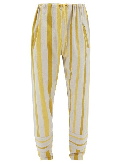 Matchesfashion.com Marrakshi Life - Drawstring Striped Cotton-blend Trousers - Mens - Cream Multi