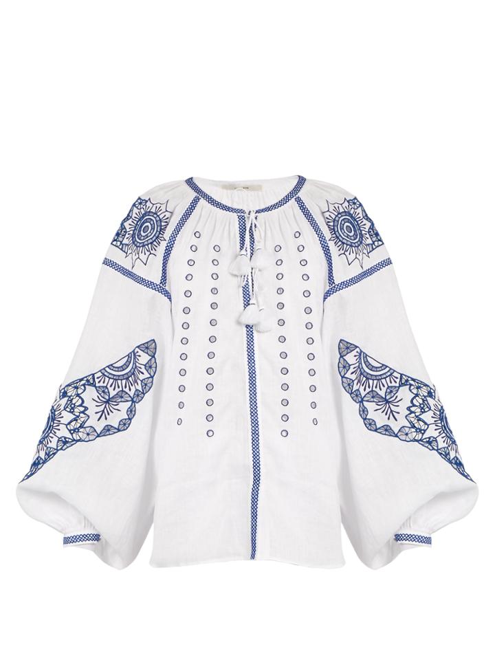 Vita Kin Owl Cutwork-embroidered Linen Blouse