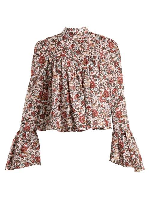Matchesfashion.com Caroline Constas - James Floral Print Cotton Blouse - Womens - Burgundy Multi
