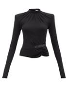 The Attico - Padded-shoulder Ribbed-knit Wool Top - Womens - Black