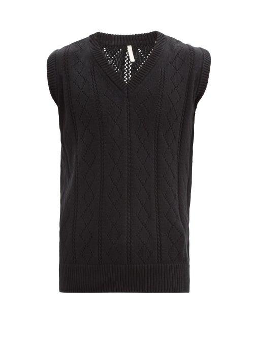 Sunflower - Argyle Open-work Cotton-blend Sweater Vest - Mens - Black