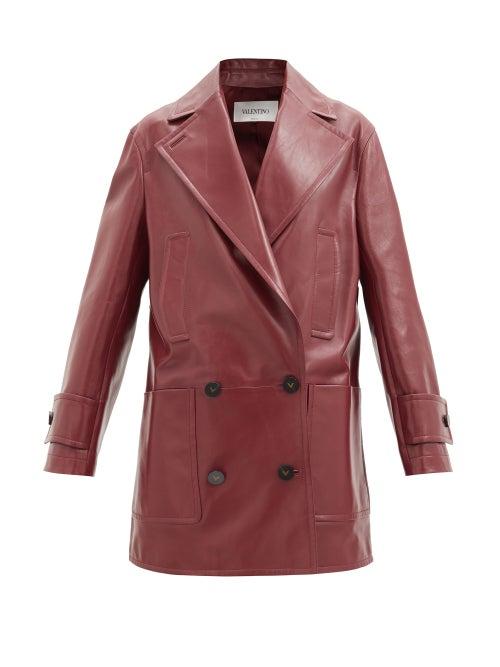 Matchesfashion.com Valentino - Double-breasted Leather Jacket - Womens - Burgundy