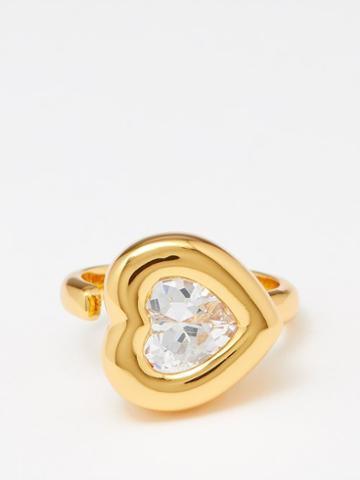 Timeless Pearly - Heart-crystal 18kt Gold-plated Ring - Womens - Gold Multi