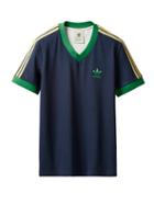 Matchesfashion.com Adidas X Wales Bonner - Three-stripe V-neck Cotton-jersey T-shirt - Mens - Navy