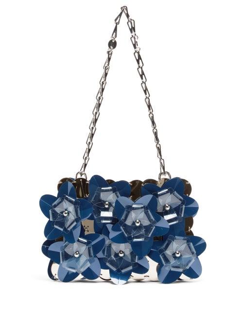 Paco Rabanne - Sparkle Flower-appliqu Sequinned Shoulder Bag - Womens - Blue Multi